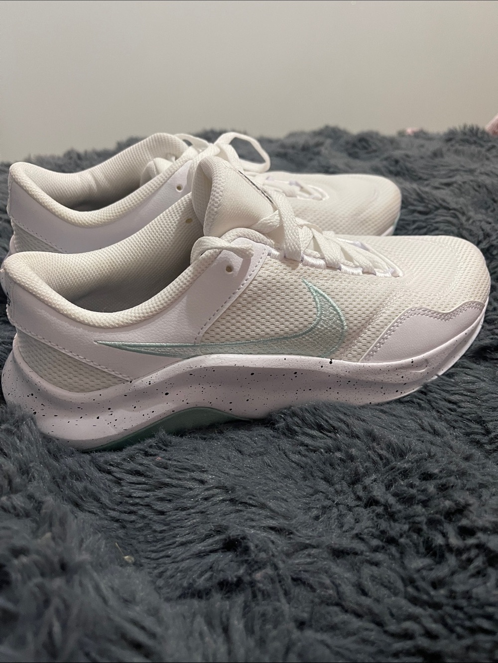 Nike Women's White Athletic Sneakers with Mint Swoosh